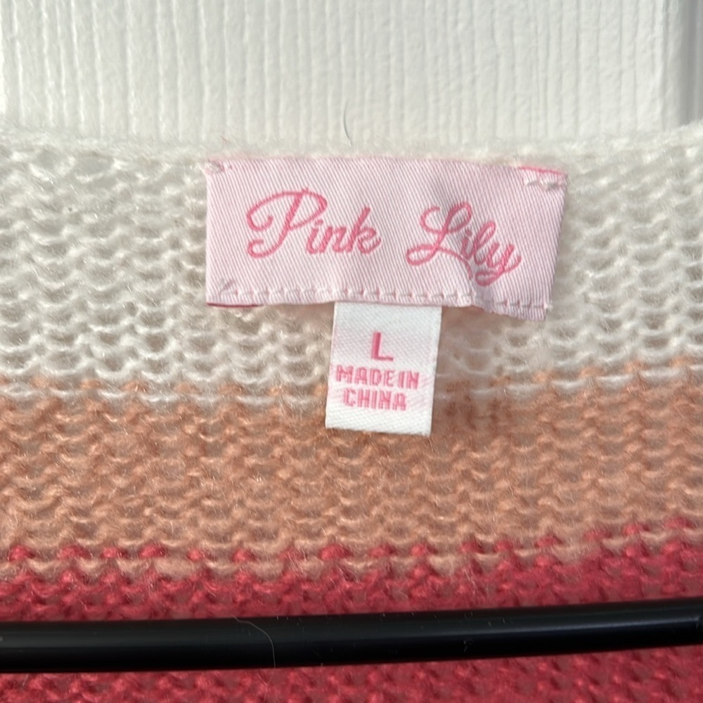 Pink Lily sweater. V neck. Long sleeve. Size L - Picture 6 of 8